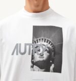 homens camiseta branca decote careca com foto liberty Autry 86XF111 - Image 4