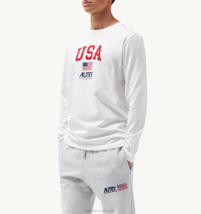 homens camiseta manga longa gola redonda com logo icônico branco Autry 86XF119 - Image 2