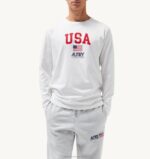 homens camiseta manga longa gola redonda com logo icônico branco Autry 86XF119