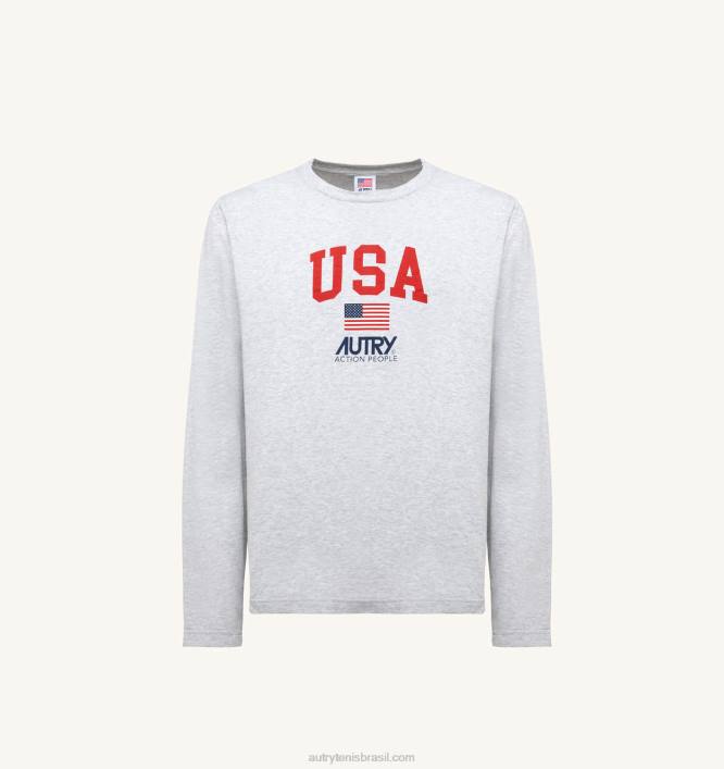 homens camiseta manga longa gola redonda com logo icônico cinza melange Autry 86XF121 - Image 5