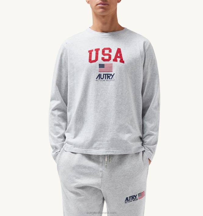 homens camiseta manga longa gola redonda com logo icônico cinza melange Autry 86XF121 - Image 1