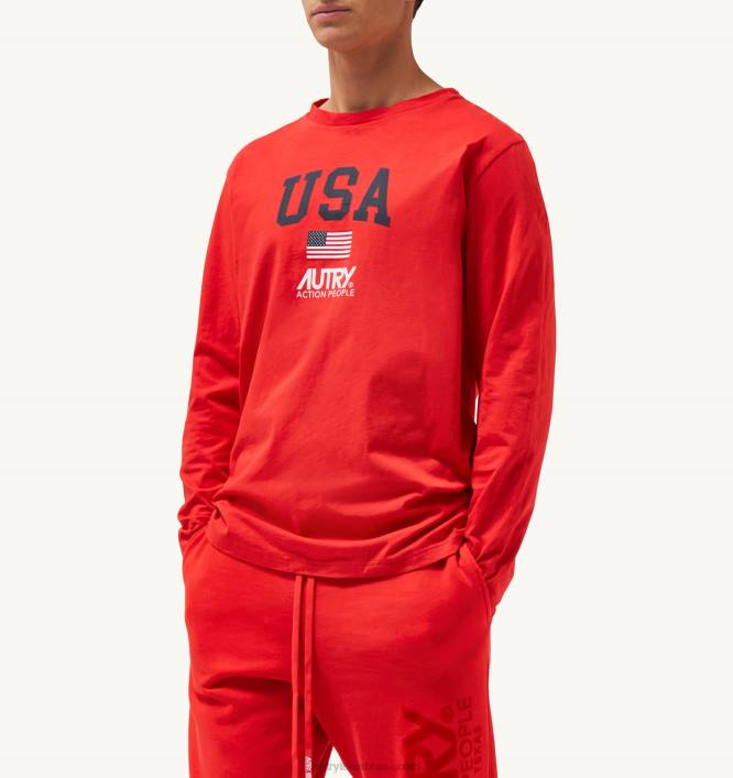 homens camiseta manga longa gola redonda com logo icônico vermelho Autry 86XF120 - Image 2