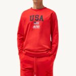 homens camiseta manga longa gola redonda com logo icônico vermelho Autry 86XF120