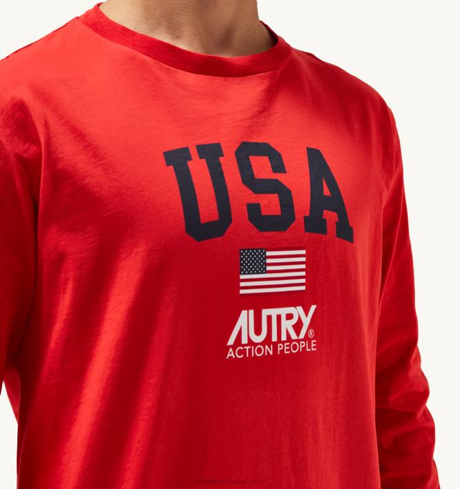 homens camiseta manga longa gola redonda com logo icônico vermelho Autry 86XF120 - Image 4