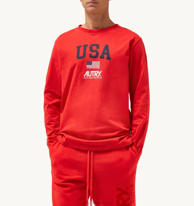 homens camiseta manga longa gola redonda com logo icônico vermelho Autry 86XF120 - Image 1