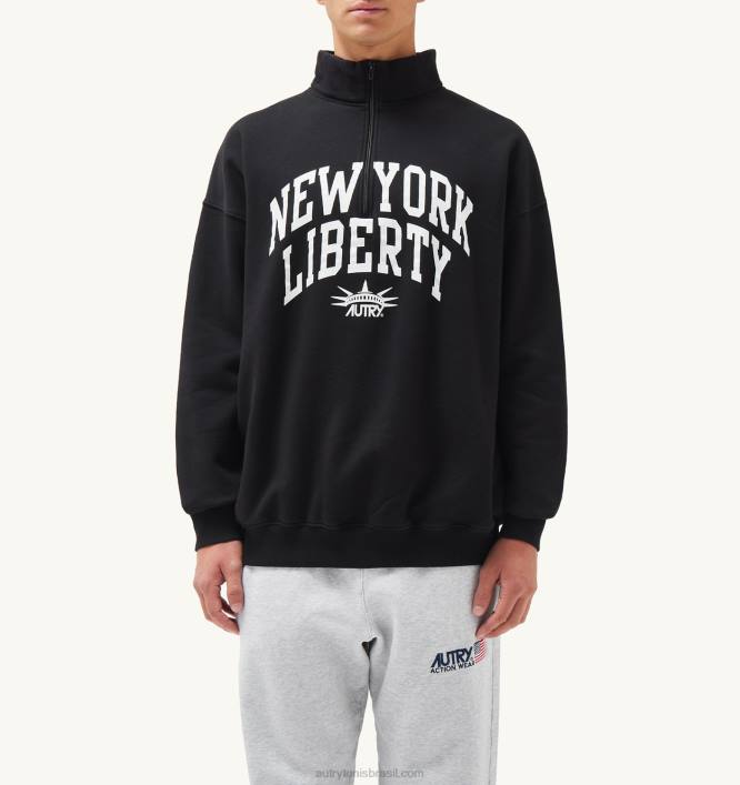 homens moletom preto com meio zíper e foto liberty Autry 86XF116 - Image 1
