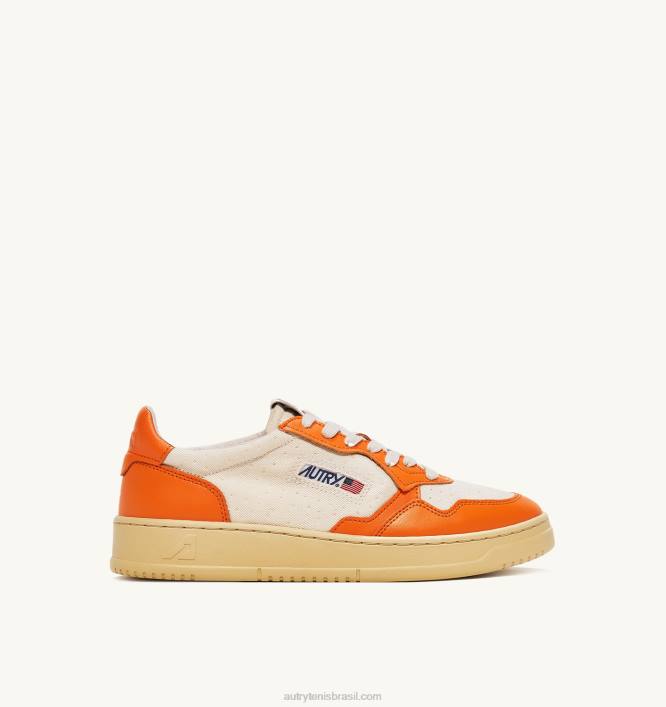 homens tênis baixo medalhista em couro e lona branco e laranja Autry 86XF60 - Image 1