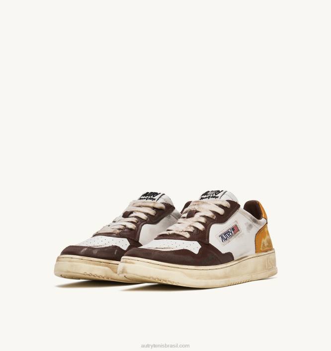 homens tênis baixo super vintage em branco marrom e couro mel Autry 86XF30 - Image 2