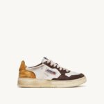 homens tênis baixo super vintage em branco marrom e couro mel Autry 86XF30