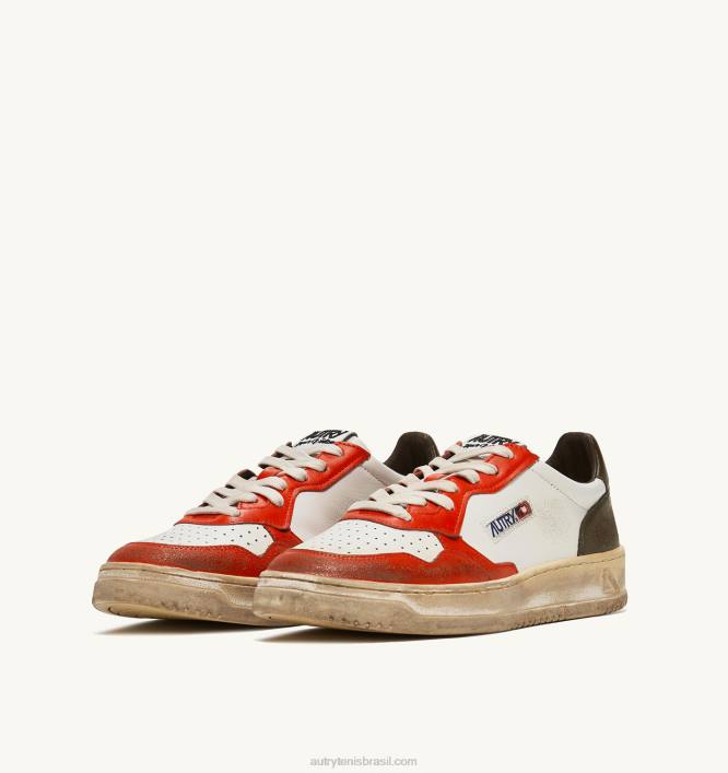 homens tênis cano baixo super vintage em couro branco laranja e tom militar Autry 86XF32 - Image 2
