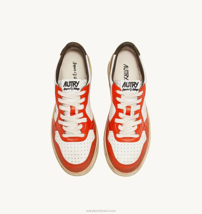 homens tênis cano baixo super vintage em couro branco laranja e tom militar Autry 86XF32 - Image 5