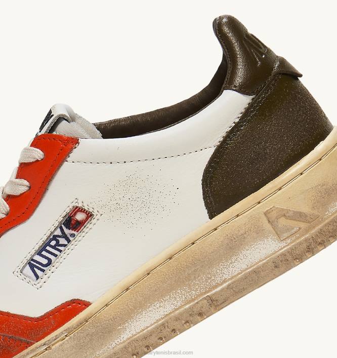 homens tênis cano baixo super vintage em couro branco laranja e tom militar Autry 86XF32 - Image 6