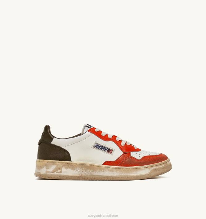 homens tênis cano baixo super vintage em couro branco laranja e tom militar Autry 86XF32 - Image 1