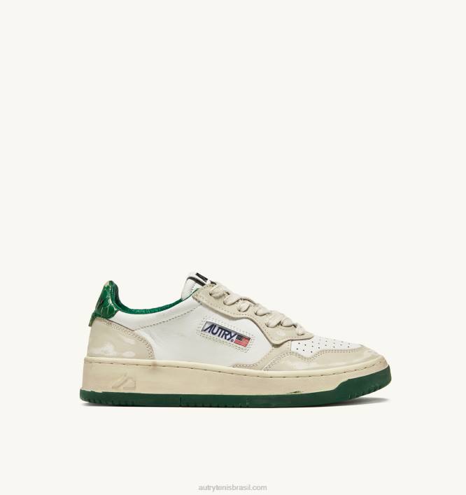 homens tênis cano baixo super vintage em couro branco marfim e verde Autry 86XF64 - Image 1