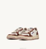 homens tênis cano baixo super vintage em couro branco marrom e rosa Autry 86XF63 - Image 2