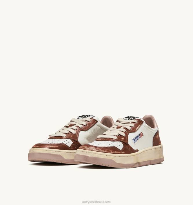 homens tênis cano baixo super vintage em couro branco marrom e rosa Autry 86XF63 - Image 2