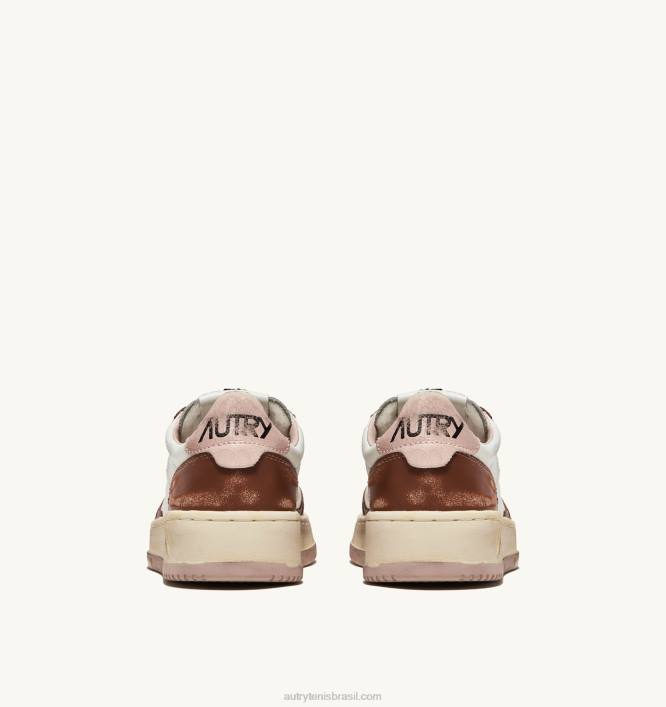 homens tênis cano baixo super vintage em couro branco marrom e rosa Autry 86XF63 - Image 3