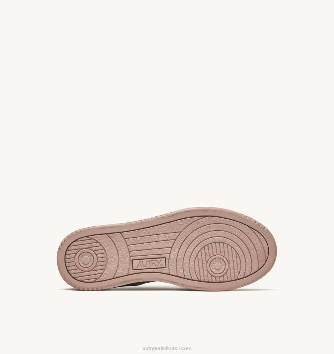 homens tênis cano baixo super vintage em couro branco marrom e rosa Autry 86XF63 - Image 4