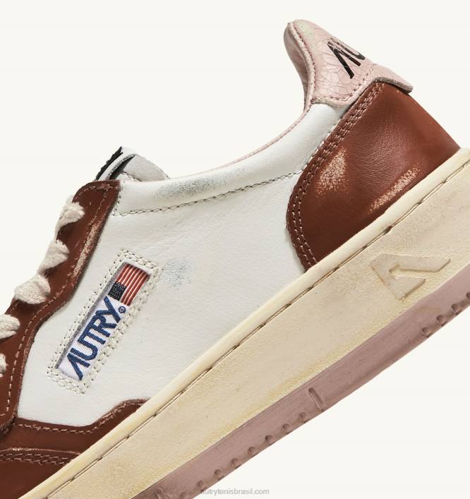 homens tênis cano baixo super vintage em couro branco marrom e rosa Autry 86XF63 - Image 6