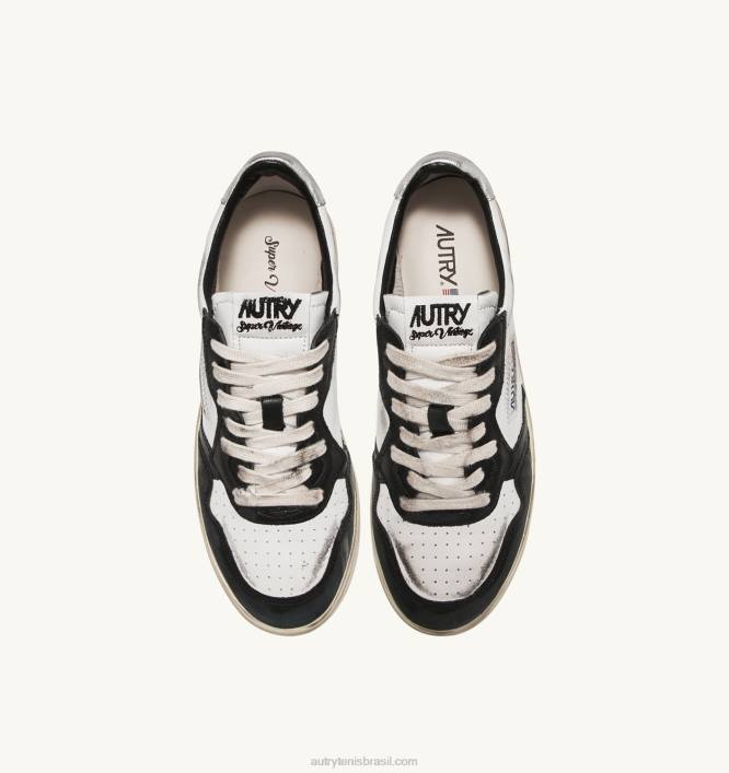 homens tênis cano baixo super vintage em couro branco preto e prata Autry 86XF29 - Image 5
