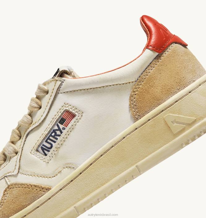 homens tênis cano baixo super vintage em couro efeito amarelado branco e laranja Autry 86XF65 - Image 6
