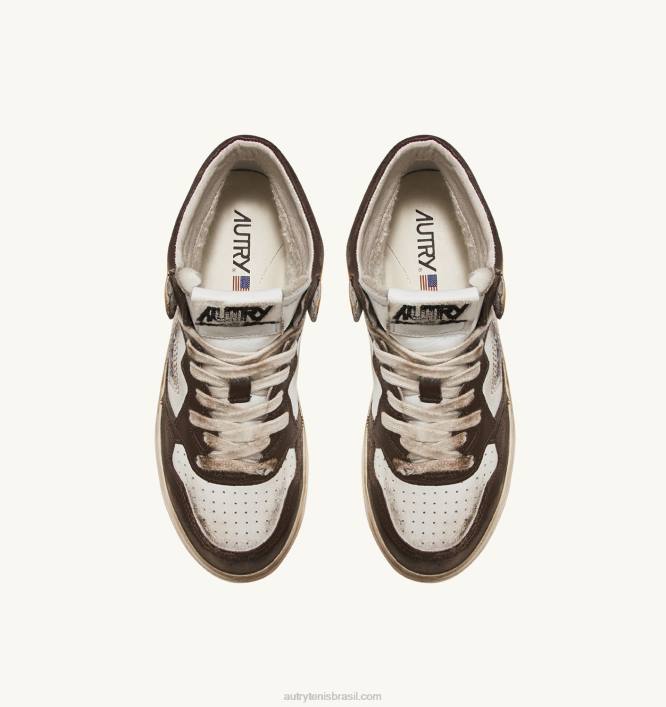 homens tênis mid super vintage em branco marrom e couro mel Autry 86XF36 - Image 5