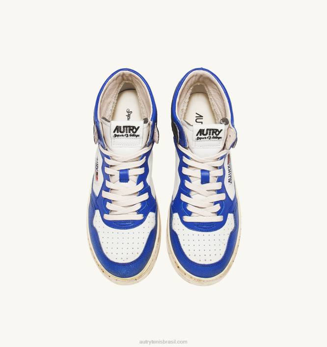 homens tênis mid super vintage em couro branco azul e preto Autry 86XF34 - Image 5