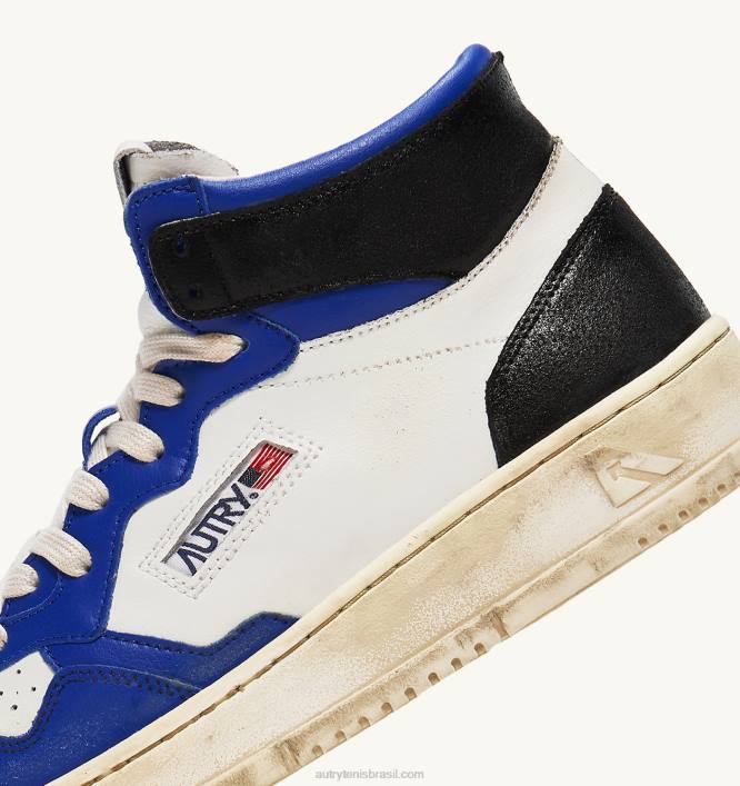 homens tênis mid super vintage em couro branco azul e preto Autry 86XF34 - Image 6
