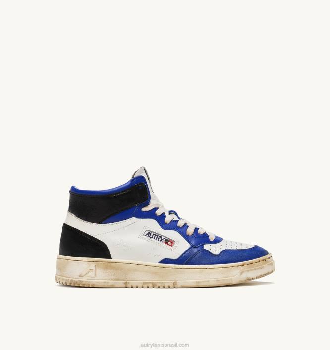 homens tênis mid super vintage em couro branco azul e preto Autry 86XF34 - Image 1