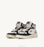 homens tênis mid super vintage em couro branco preto e prata Autry 86XF35 - Image 2