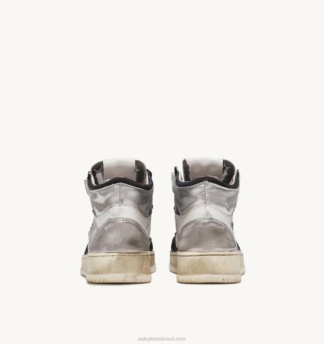 homens tênis mid super vintage em couro branco preto e prata Autry 86XF35 - Image 3