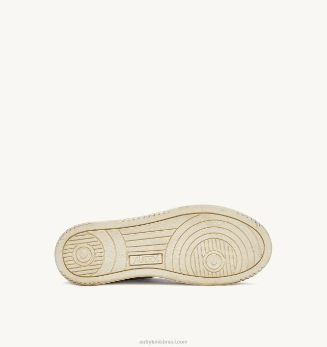 homens tênis mid super vintage em couro branco preto e prata Autry 86XF35 - Image 4