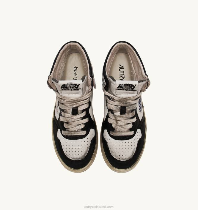 homens tênis mid super vintage em couro branco preto e prata Autry 86XF35 - Image 5