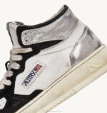 homens tênis mid super vintage em couro branco preto e prata Autry 86XF35 - Image 6