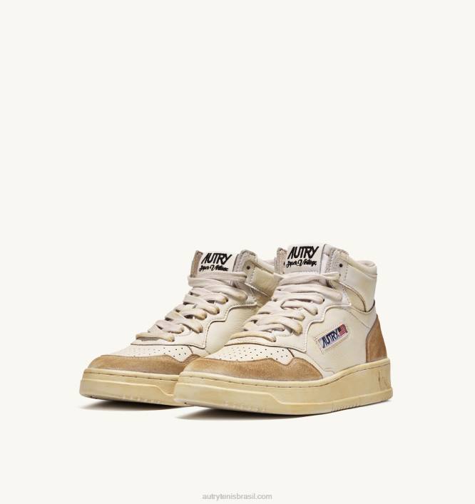homens tênis mid super vintage em couro efeito amarelado branco Autry 86XF67 - Image 2
