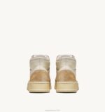 homens tênis mid super vintage em couro efeito amarelado branco Autry 86XF67 - Image 3