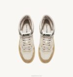 homens tênis mid super vintage em couro efeito amarelado branco Autry 86XF67 - Image 5