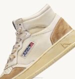 homens tênis mid super vintage em couro efeito amarelado branco Autry 86XF67 - Image 6