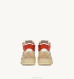 homens tênis mid super vintage em couro efeito amarelado branco e laranja Autry 86XF68 - Image 3