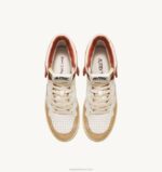 homens tênis mid super vintage em couro efeito amarelado branco e laranja Autry 86XF68 - Image 5