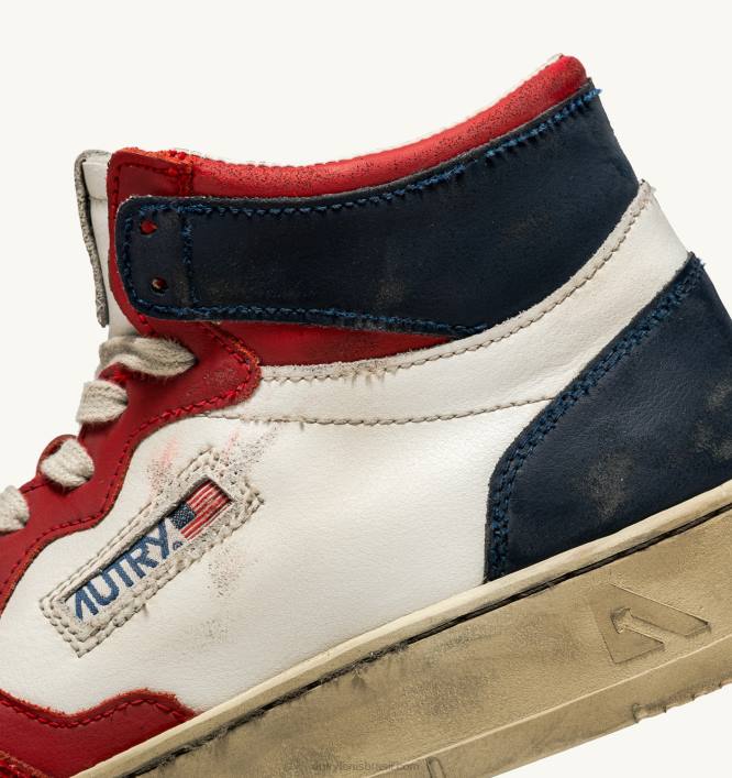 homens tênis super vintage medalist mid em couro branco vermelho azul Autry 86XF33 - Image 6
