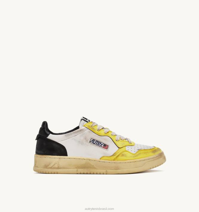 mulheres tênis cano baixo super vintage em couro branco preto e amarelo Autry 86XF202 - Image 1
