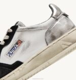 mulheres tênis cano baixo super vintage em couro branco preto e prata Autry 86XF201 - Image 6