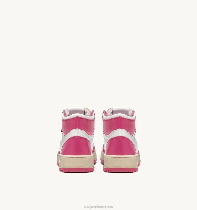 mulheres tênis mid bicolor medalhista em couro branco e fuxia Autry 86XF188 - Image 3