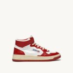 mulheres tênis mid bicolor medalhista em couro branco e vermelho Autry 86XF189