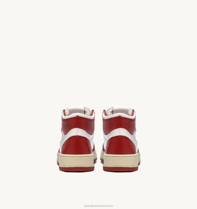 mulheres tênis mid bicolor medalhista em couro branco e vermelho Autry 86XF189 - Image 3