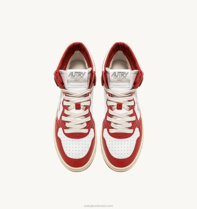 mulheres tênis mid bicolor medalhista em couro branco e vermelho Autry 86XF189 - Image 5