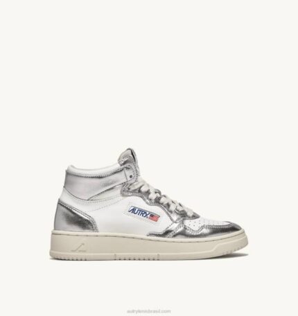 mulheres tênis mid medalist bicolor em couro branco e prata Autry 86XF238
