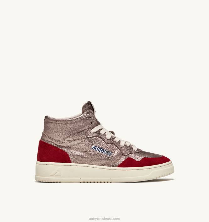 mulheres tênis mid medalist em couro marrom cobre e vermelho e camurça Autry 86XF234 - Image 1