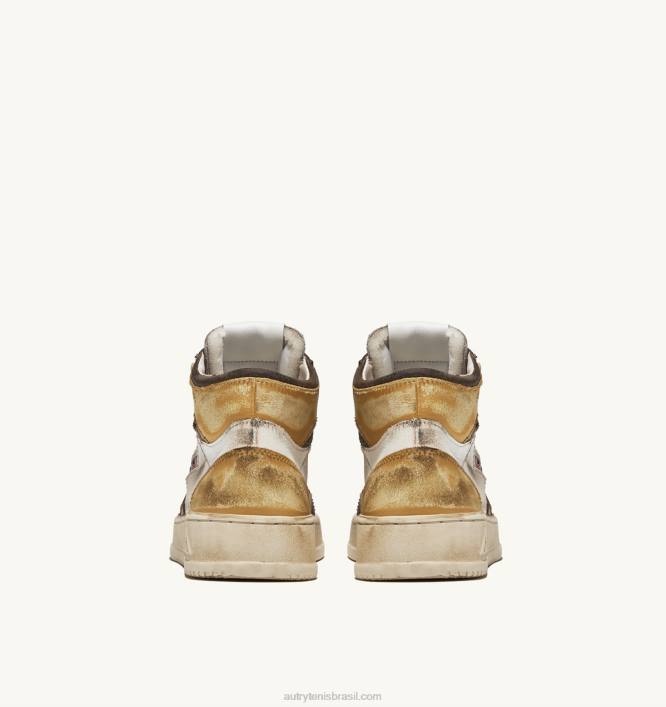 mulheres tênis mid super vintage em couro branco marrom e mel Autry 86XF205 - Image 3